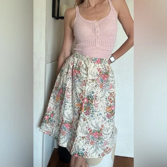 Vintage floral midi a line skirt - Picture 2 of 16